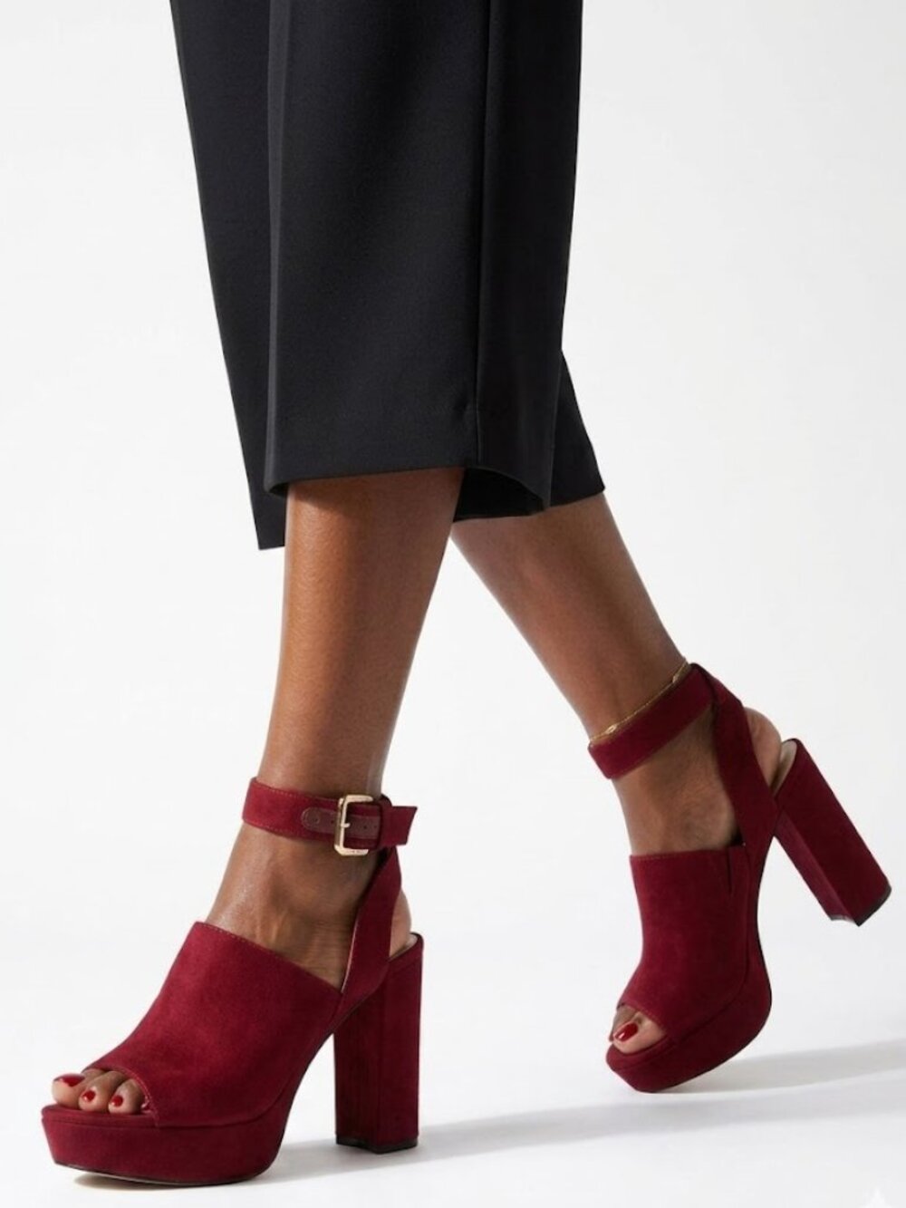 Nine West Whimsigoth Burgundy Suede Platform Sandals Chunky Block Heel 7M Mybaby